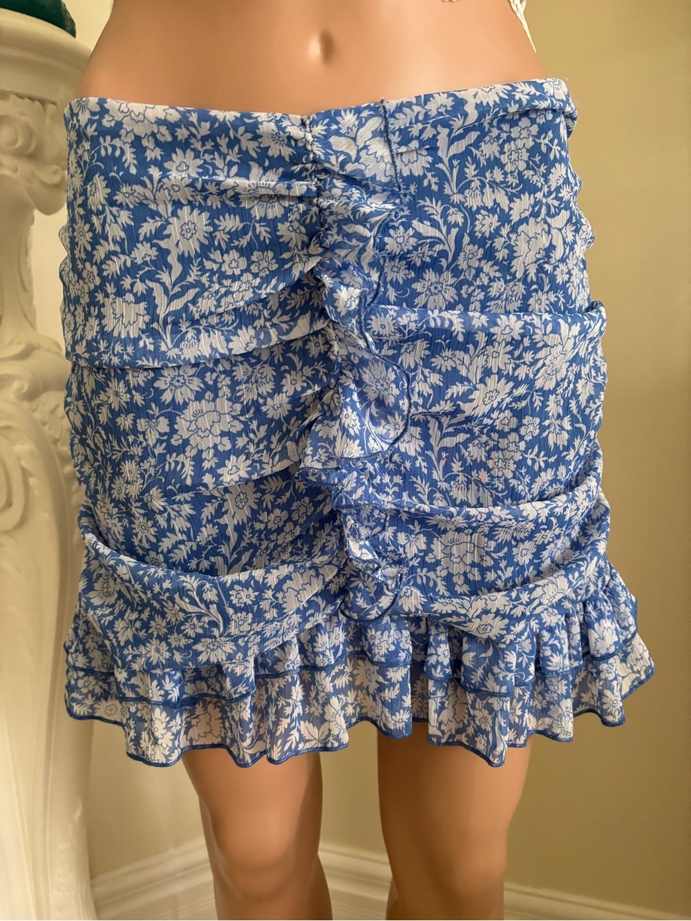 Zara Blue Floral Tiered Ruffle Mini Skirt - Picture 3 of 11
